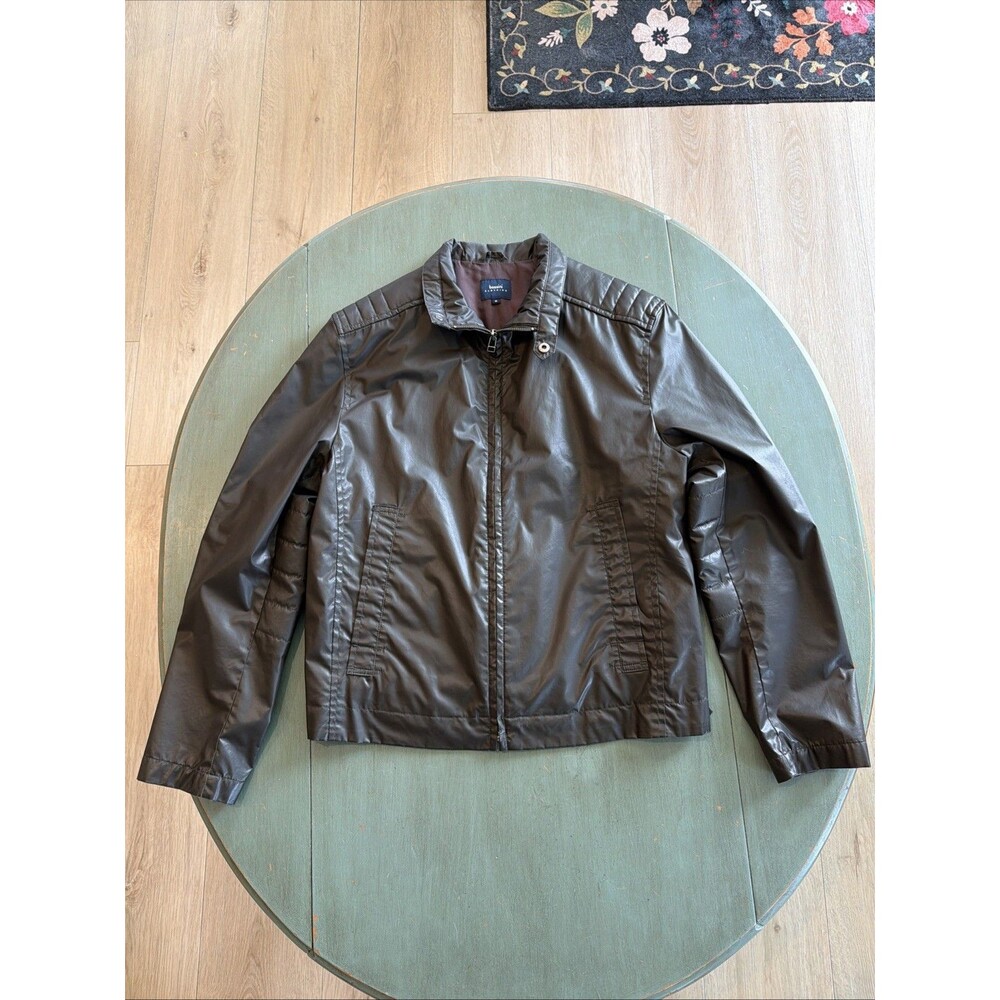 Bossini Brown Faux Leather Jacket Mens Size M Moto Bomber Zip